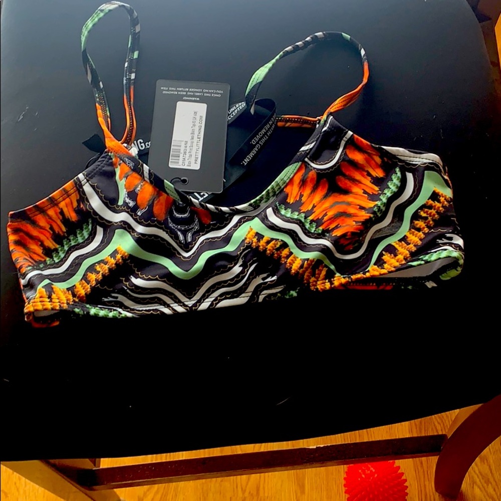 Black tribal print scoop neck bikini top